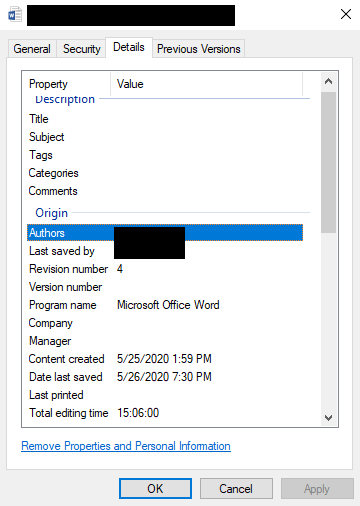 meta data from microsoft word